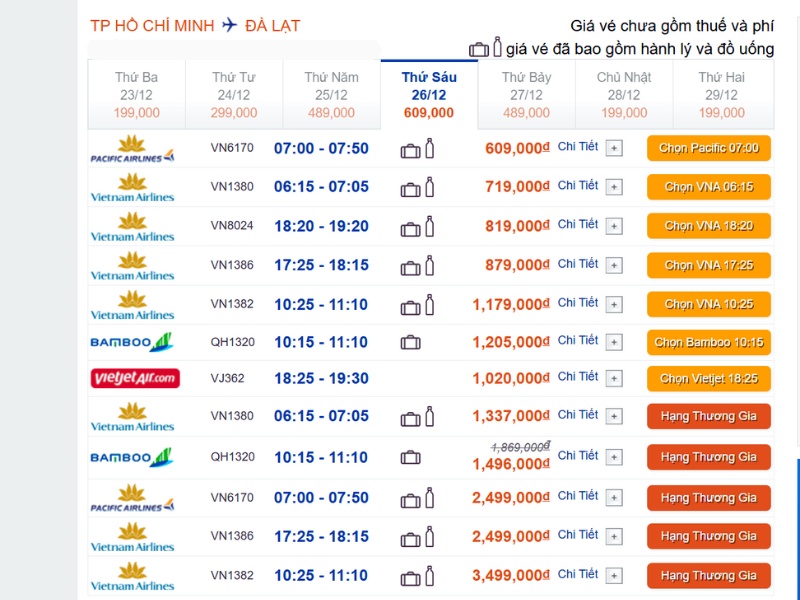 Giá vé máy bay Sài Gòn Đà Lạt