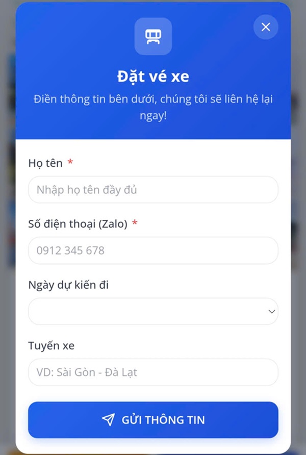 Bước 2: Bạn hãy điển đầy đủ thông tin vào Form đặt vé