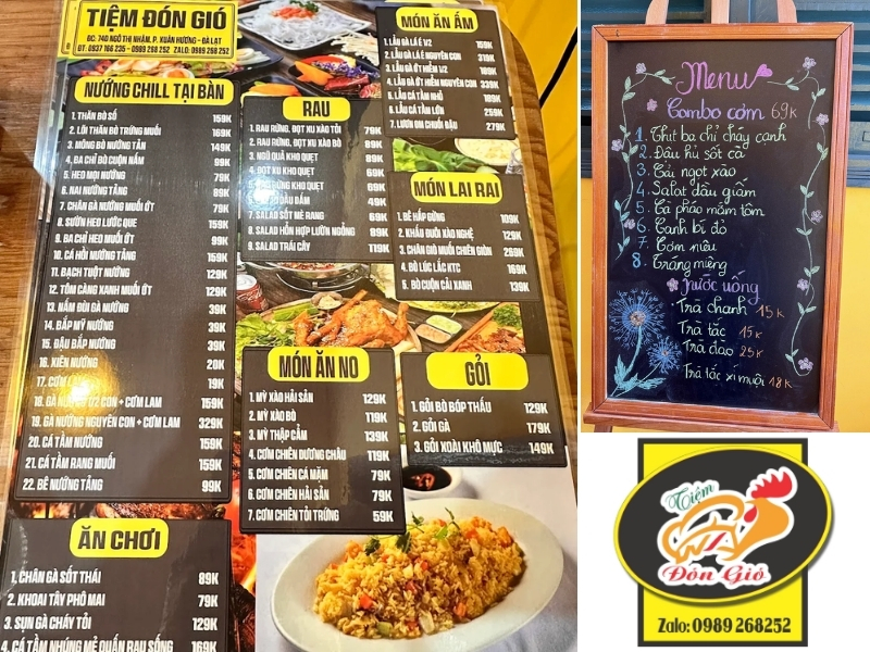 Menu của Tiệm Đón Gió Đà Lạt