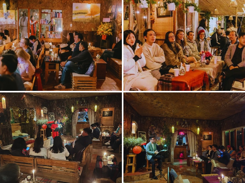 Không gian đêm nhạc acoustic tại quán cafe Guitar Mộc Căn Nhà Xưa