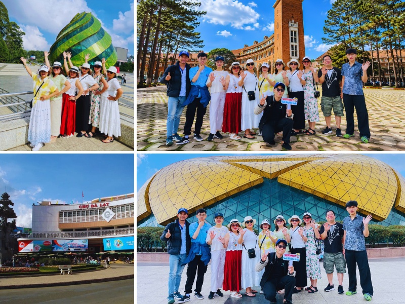Cả nhà cùng chụp ảnh lưu niệm tại Quảng trường Lâm Viên, trường Cao đẳng Sư Phạm Đà Lạt và mua sắm đặc sản Đà Lạt làm quà