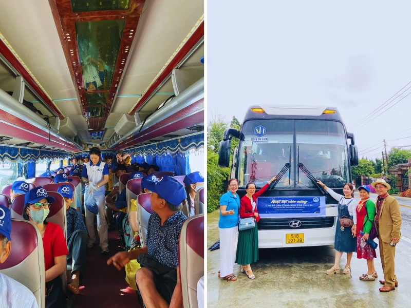 Xe đưa đón cô chú tham quan trong tour Đà Lạt cho người lớn tuổi