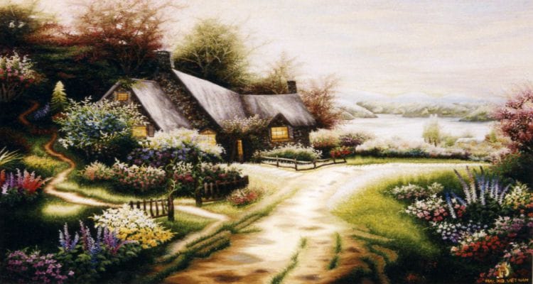 XQ Sử Quán ở Đà Lạt Bức tranh thêu khung trời dịu êm tại XQ Sử Quán ở Đà Lạt