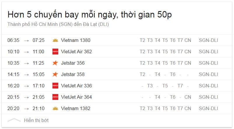 chuyến bay sài gòn đà lạt