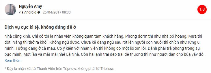 Đánh giá không hài lòng về dich vụ ở Là Nhà homestay Đà Lạt