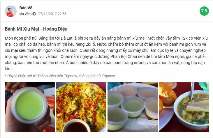 đánh giá của thực khách về món Bánh mì xíu mại Hoàng Diệu