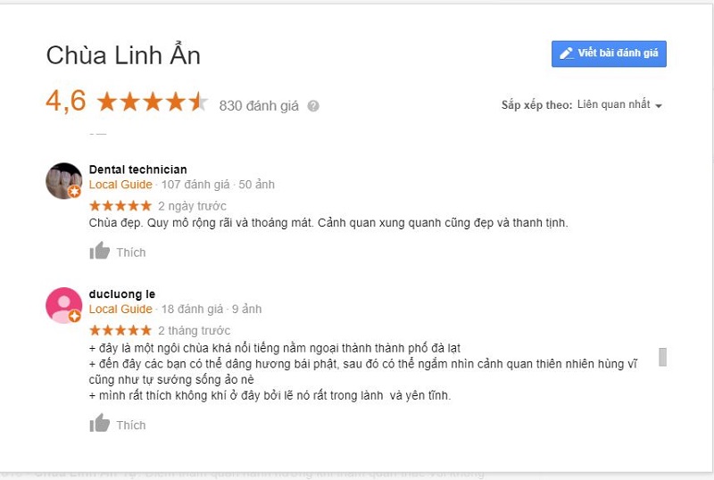 đánh giá chùa linh ẩn đà lạt Một số đánh giá về chùa linh ẩn đà lạt trên google search