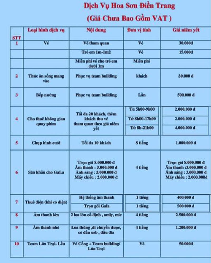 Hoa Sơn Điền Trang Đà Lạt giá vé