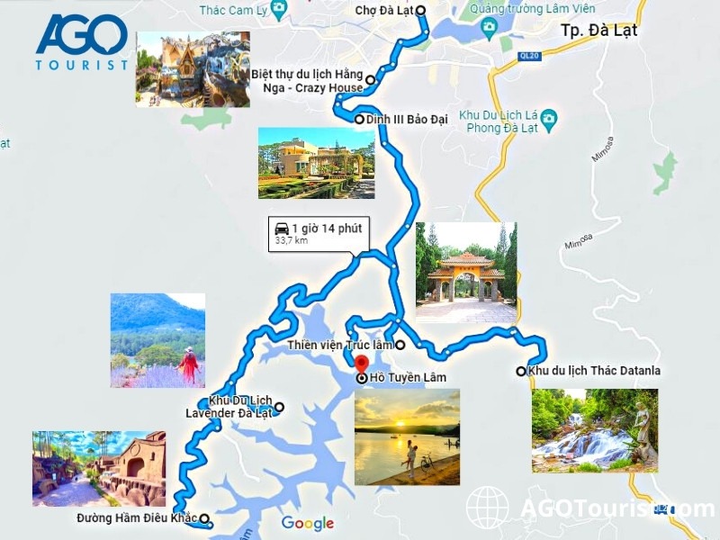 Các địa điểm du lịch theo hướng đi hồ Tuyền Lâm