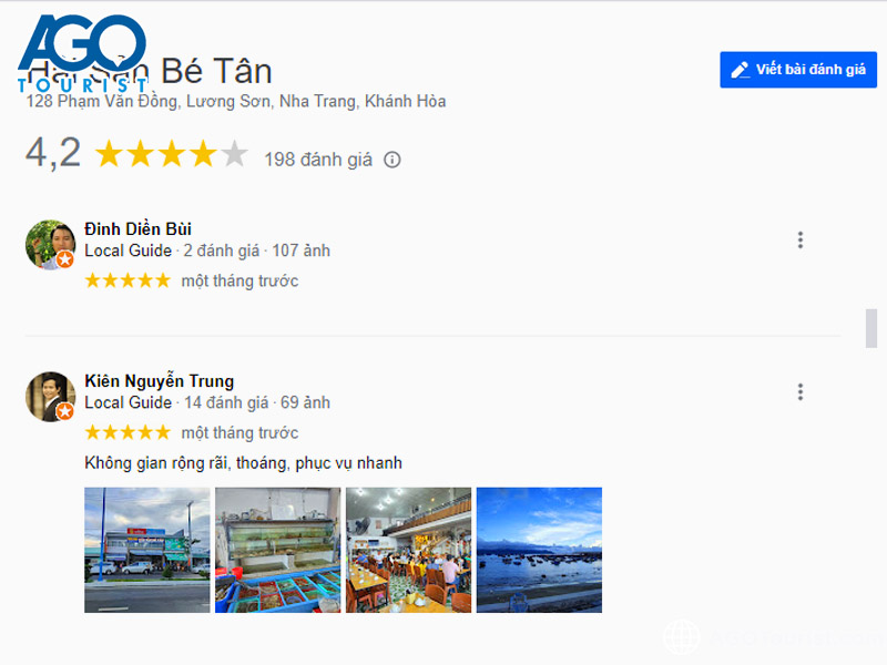 Đánh giá 5 sao từ khách hàng cho nhà hàng Bé Tân Nha Trang