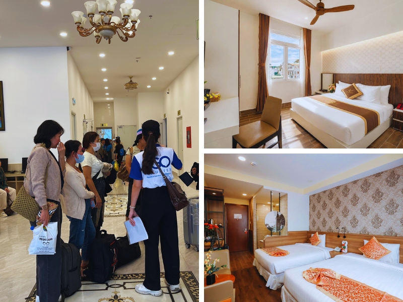 Hướng dẫn viên đưa quý khách đến nhận phòng khách sạn 3 sao tại trung tâm Đà Lạt để nghỉ ngơi
